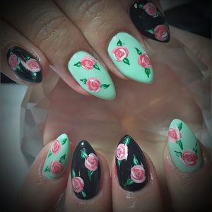 Black-Cherry-Nails-painted-roses-coquitlam